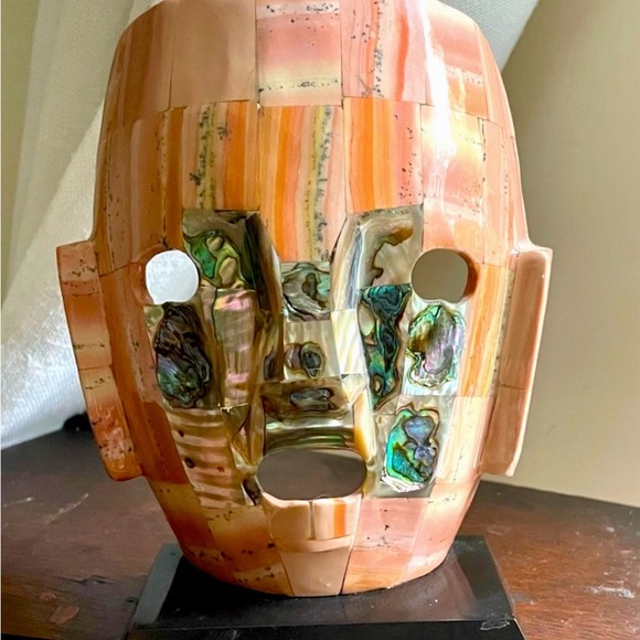 Death Mask From Mexico Marble Aztecs Abalone Pinkish/Peach Color. Mosaic Onyx - Picture 1 of 4